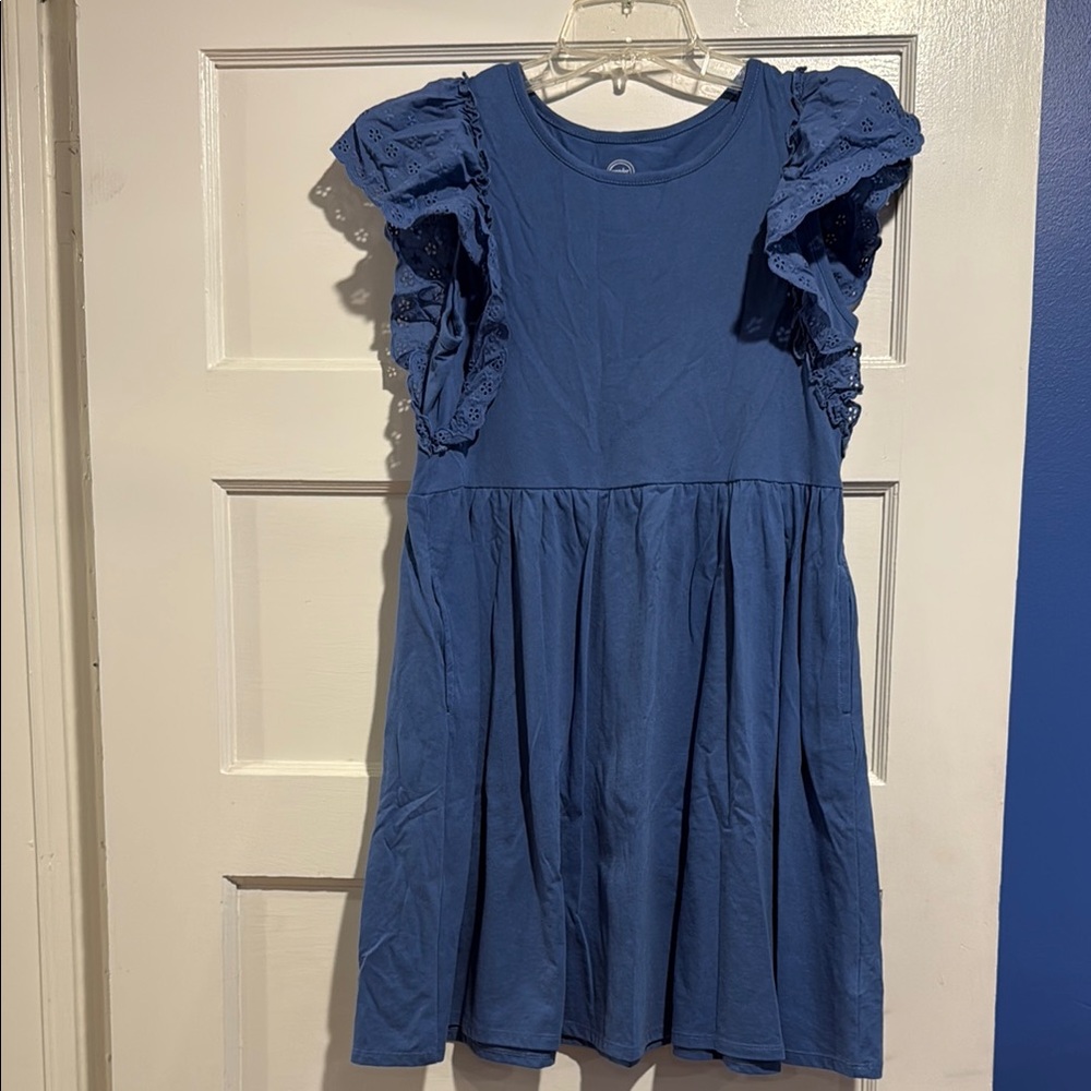 Blue eyelet ruffle sleeve dress